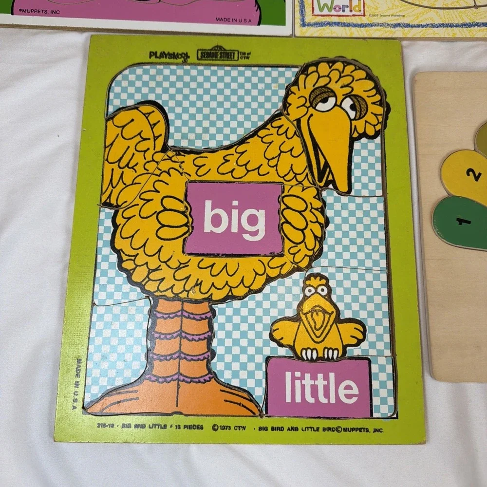 Vintage Wooden Playskool Puzzles - Lot of 5 Barney Sesame Street Made In USA